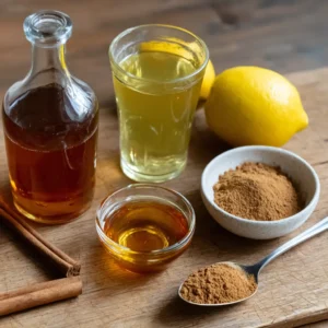 Ingredients for Zepbound weight loss drink: apple cider vinegar, lemon, cinnamon, ginger"