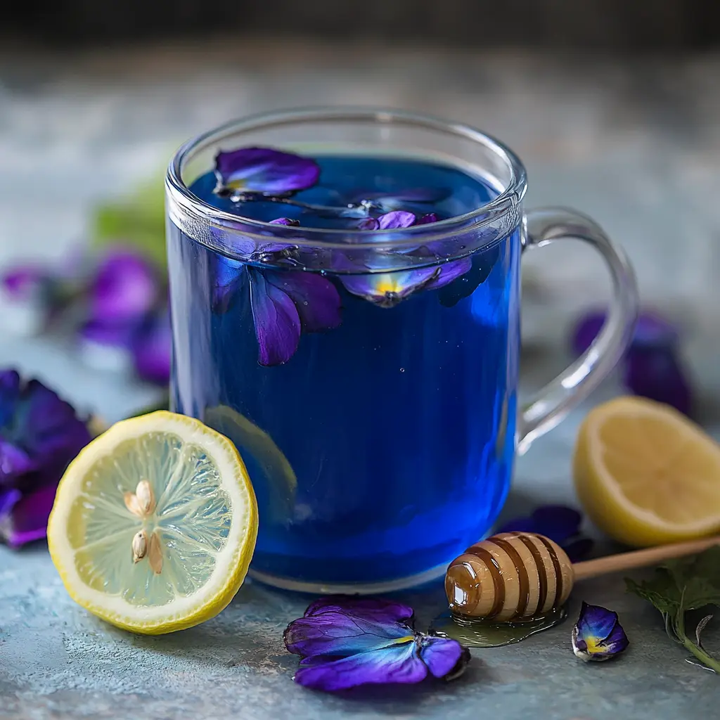 Final Serving of Butterfly Pea Flower Tea with Lemon and Honey