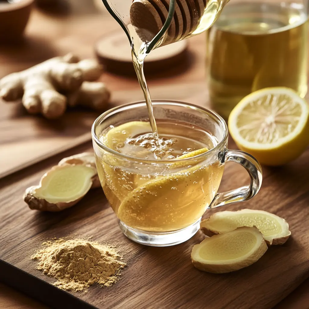 Step-by-step process of making a Japanese Mounjaro drink, with ingredients being mixed into a glass mug and hot water being added.