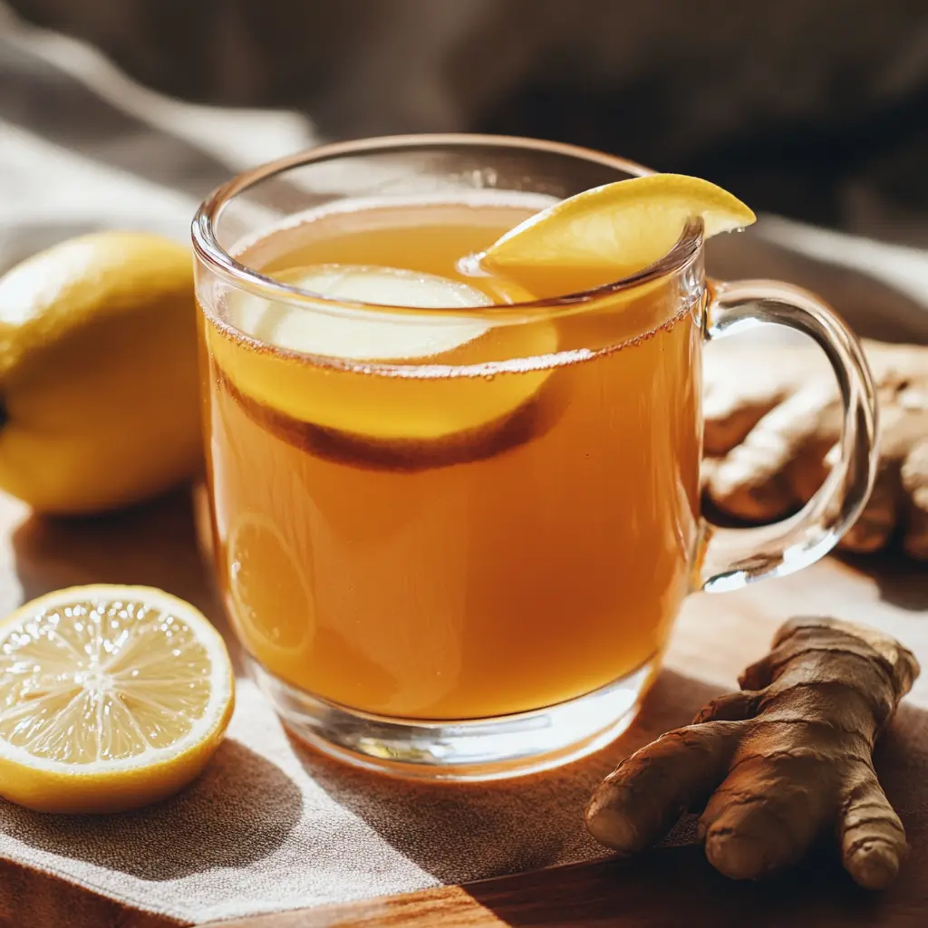 Natural Zepbound Recipe detox drink served in a clear mug, featuring apple cider vinegar, lemon, ginger, and honey, on a warm, natural background.