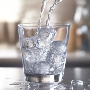 Preparing ice water for detox and weight loss with ice cubes.