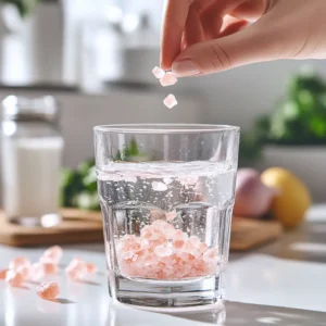 Step 1 of Pink Salt Weight Loss Drink – Adding Pink Salt to Water