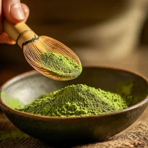 Sifting matcha powder for Japanese wellness drink