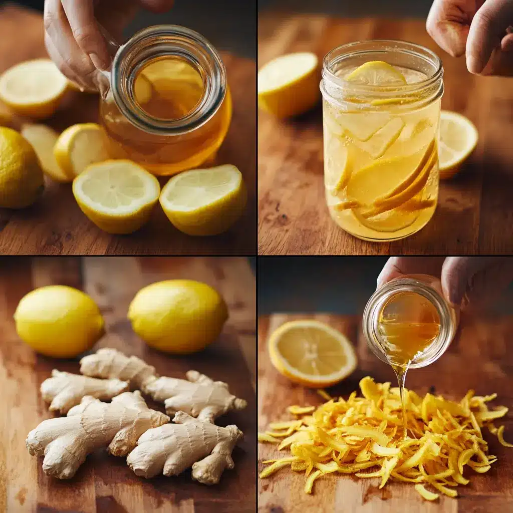 Step-by-step guide for making the Natural Zepbound Recipe, showing apple cider vinegar, lemon juice, ginger, and honey.