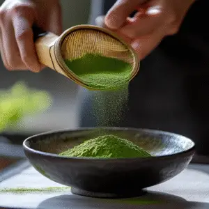 Sifting matcha powder for the perfect tea preparation