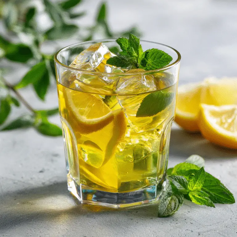 Serving of Iced Green Tea with lemon and mint