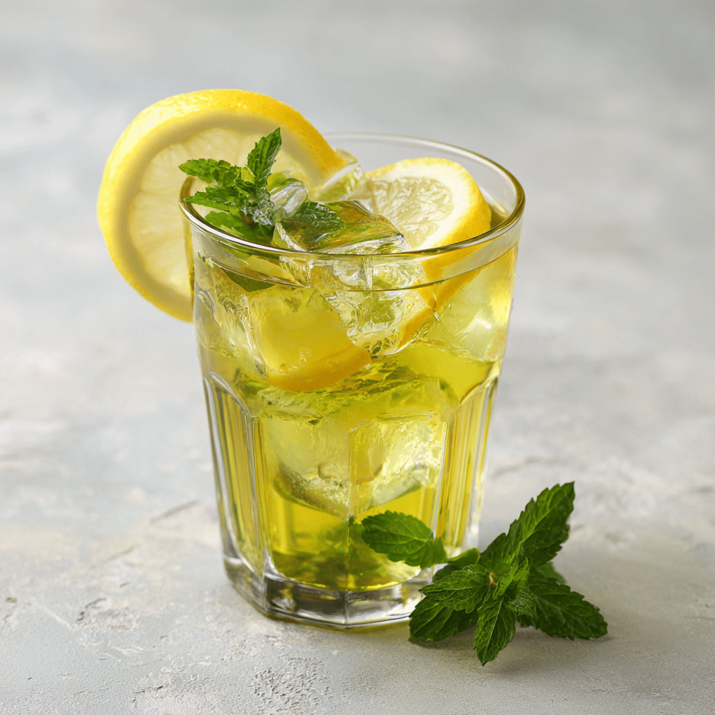 Serving of Iced Green Tea with lemon and mint