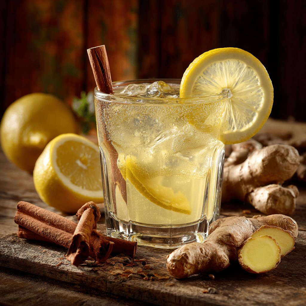 Serving of the Natural Mounjaro weight loss drink with cinnamon, ginger, and lemon