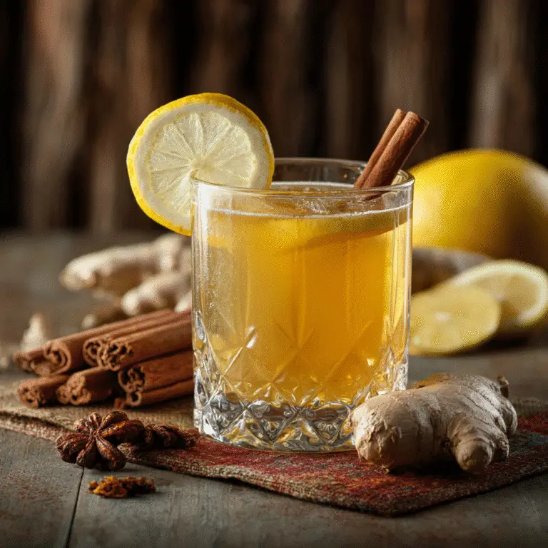 Serving of the Natural Mounjaro weight loss drink with cinnamon, ginger, and lemon