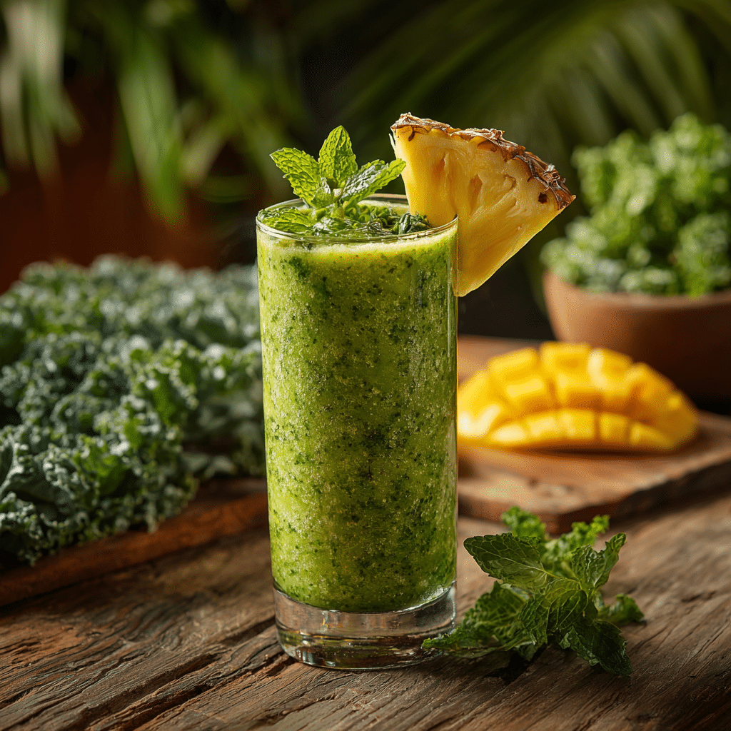 Served Detox Island Green Smoothie with pineapple garnish