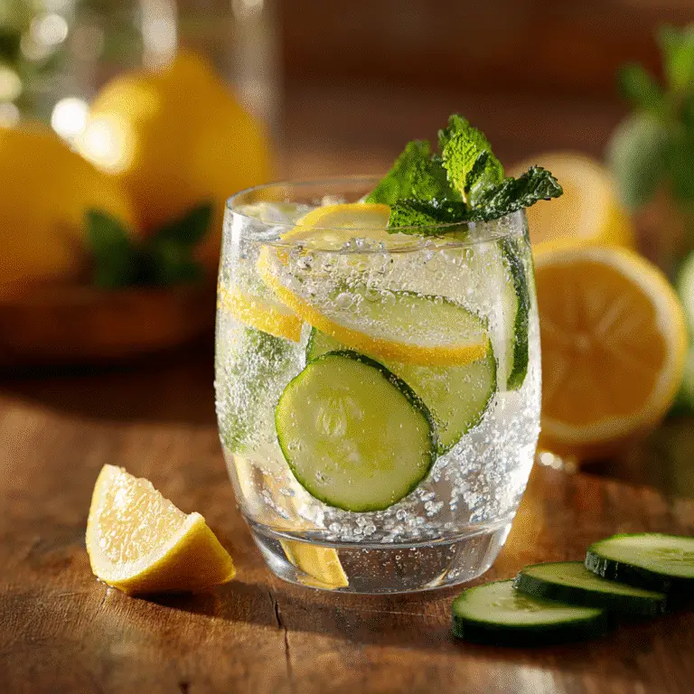 Served ice-cold water with lemon, cucumber, and mint for weight loss