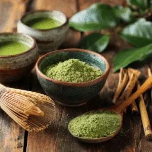 Green tea leaves and matcha powder ingredients for japanese mounjaro recipe free