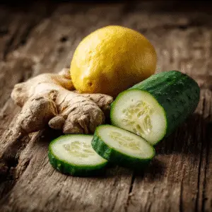 Lemon, ginger, and cucumber - key ingredients in Japanese Mounjaro Recipe Free drink