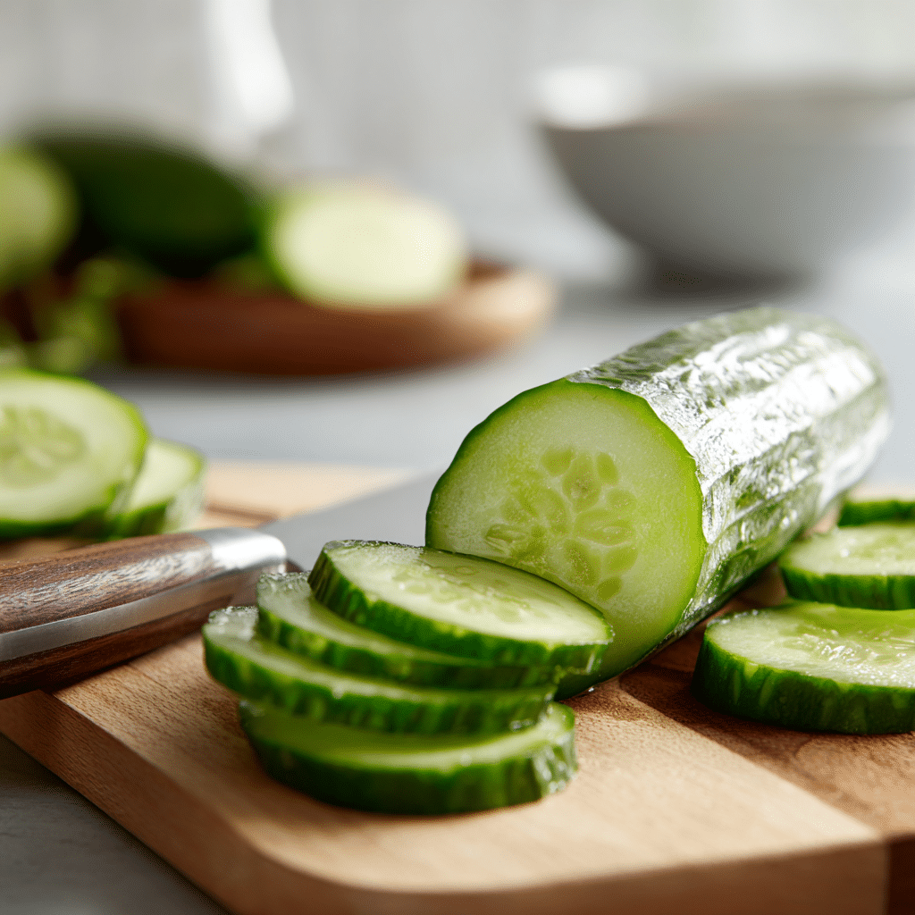 Slicing cucumber for cucumber lemon mint drink