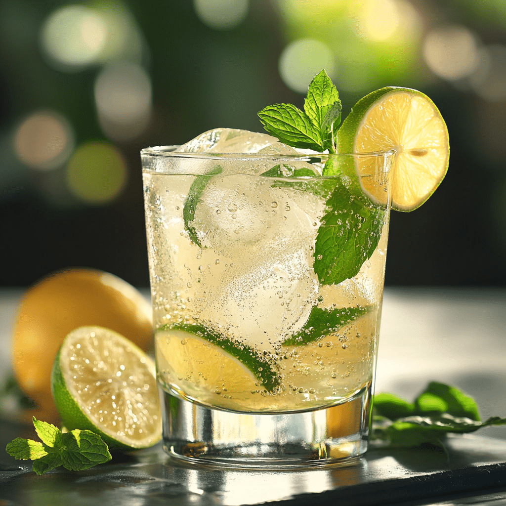 Refreshing lemon-lime fizz mocktail with mint leaves and lime slice