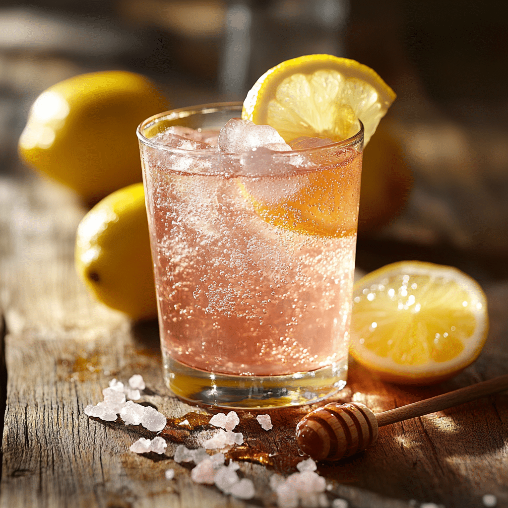 Refreshing Pink Salt Trick for weight loss served in a glass with lemon and honey.