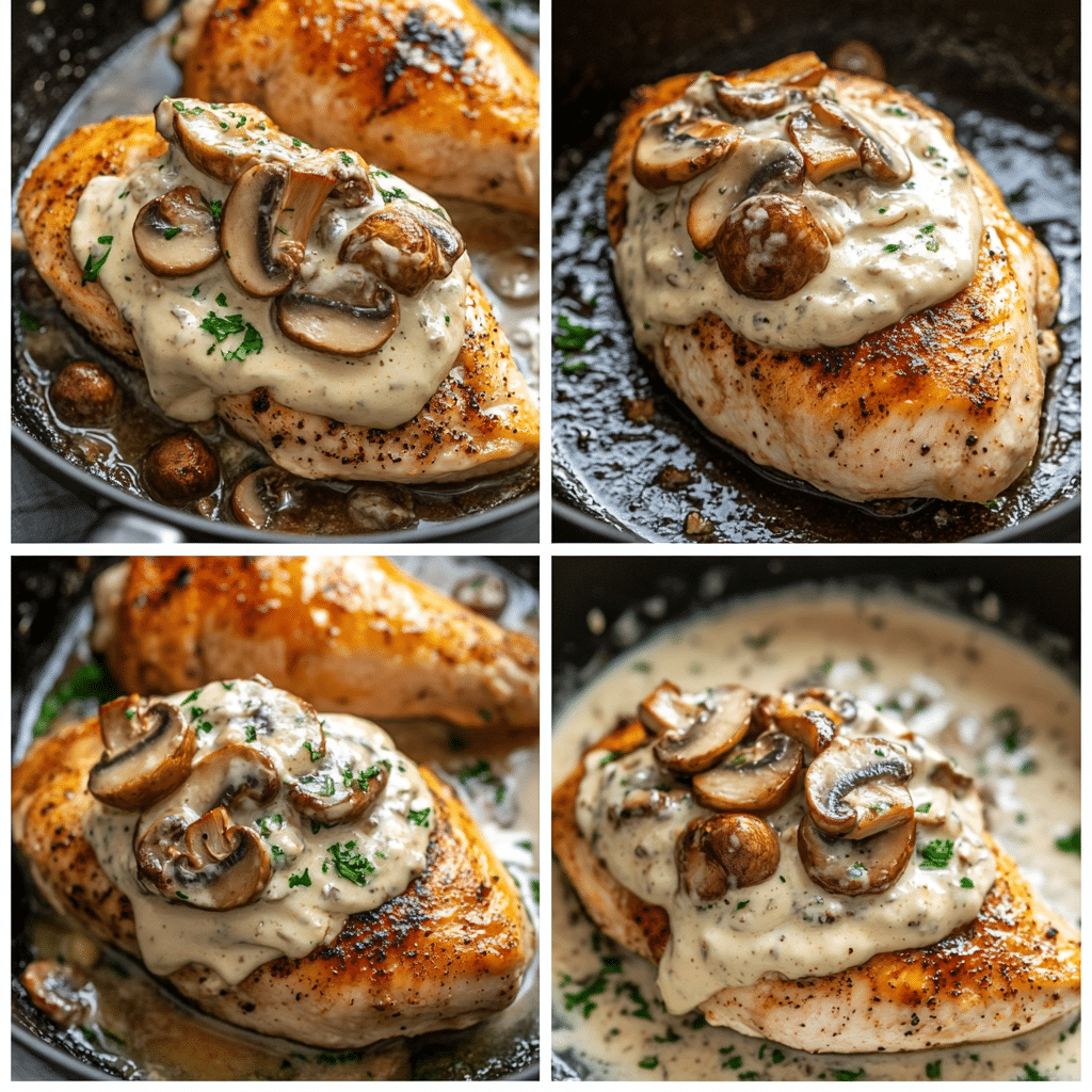 Step-by-step preparation process of Cheesy Garlic Butter Mushroom Stuffed Chicken
