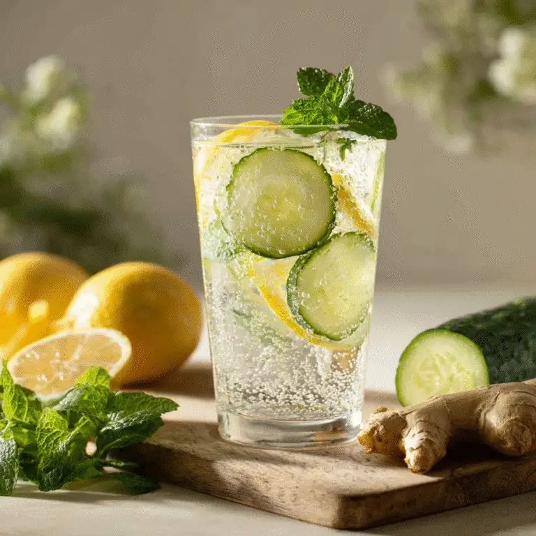 Does Japanese Mounjaro Work drink served in a glass with cucumber, lemon, and mint for detox and weight loss