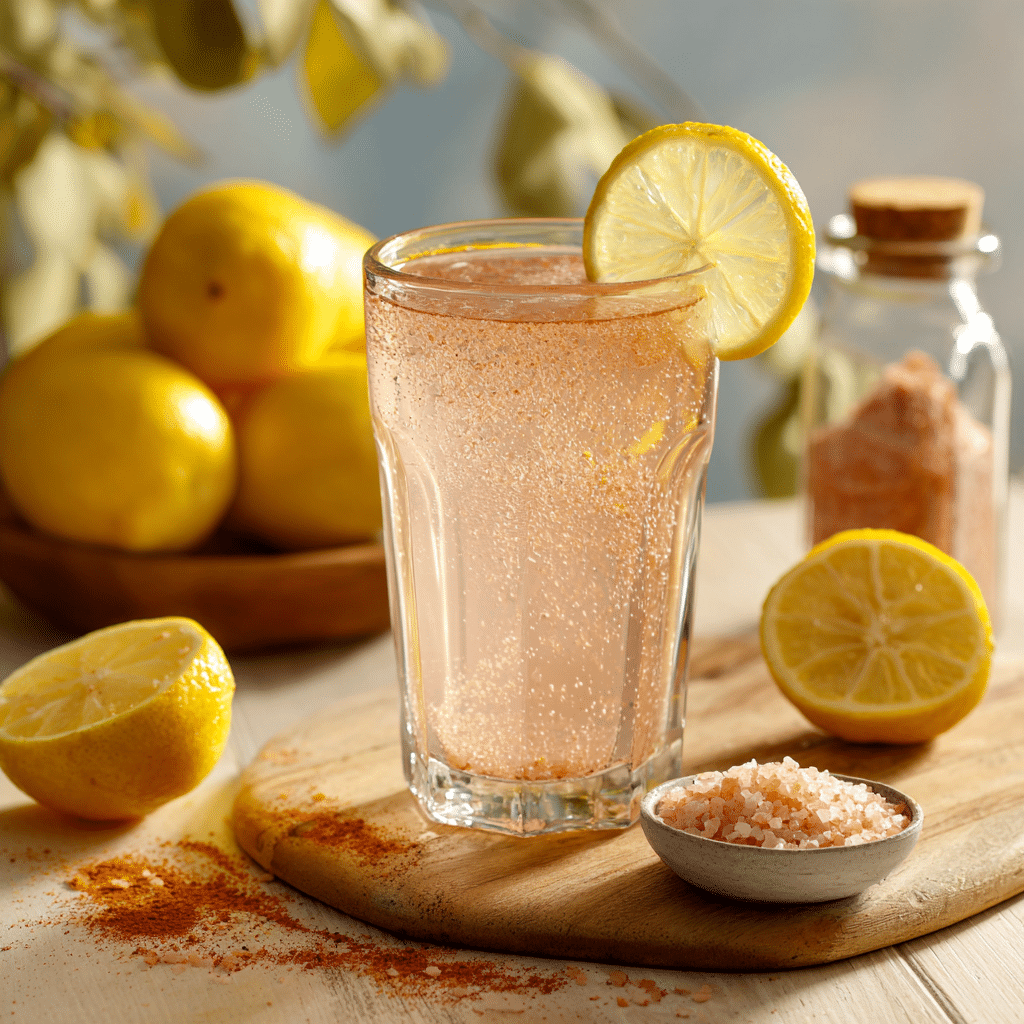 Japanese Pink Salt Diet Drink with Apple Cider Vinegar, Lemon, and Cayenne Pepper