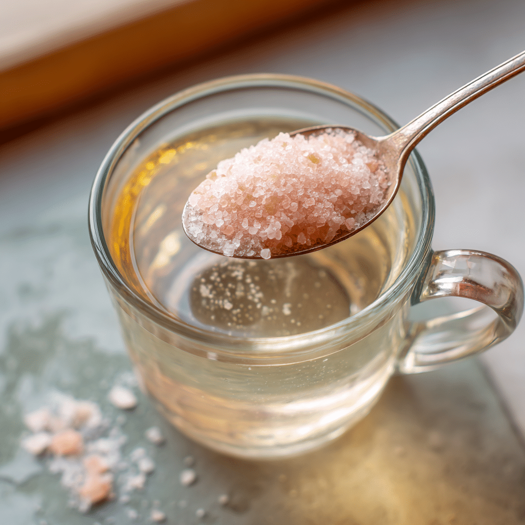 Adding Pink Himalayan Salt to Warm Water for Weight Loss Drink