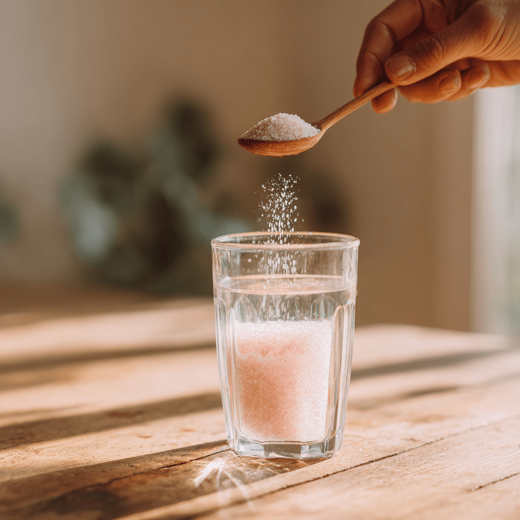 Adding Pink Himalayan Salt to Warm Water for Weight Loss Drink