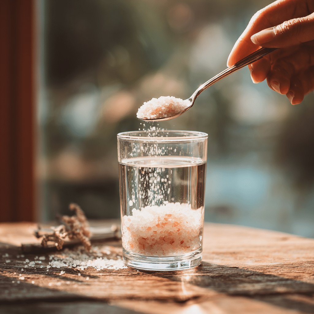 Adding Pink Himalayan Salt to Warm Water for Pink Salt Diet Recipe