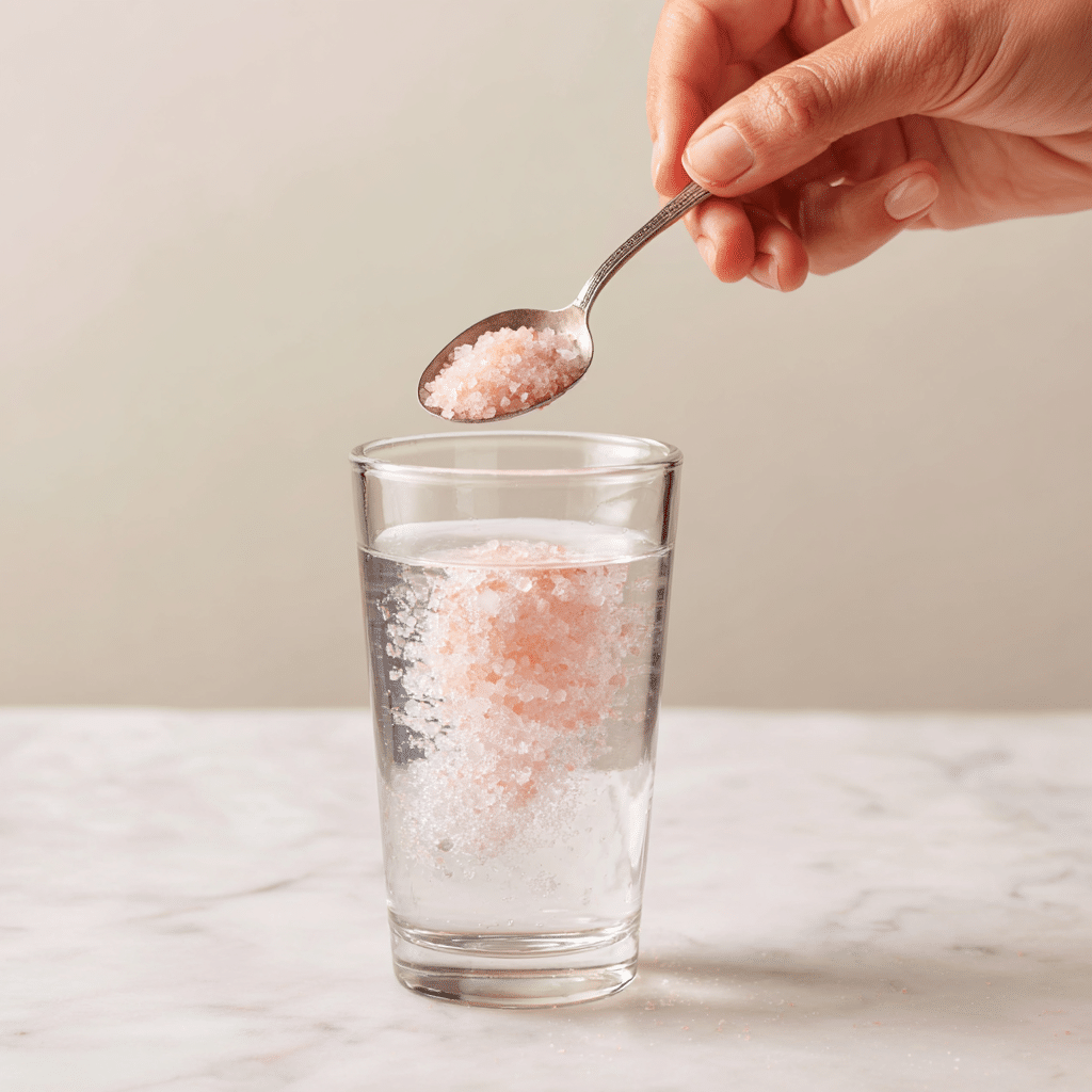 Adding Pink Himalayan Salt to Warm Water for Japanese Pink Salt Diet Drink