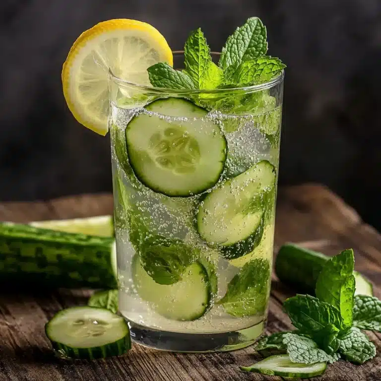 Recipe Card for Lemon Mint and Cucumber Water with ingredients and instructions