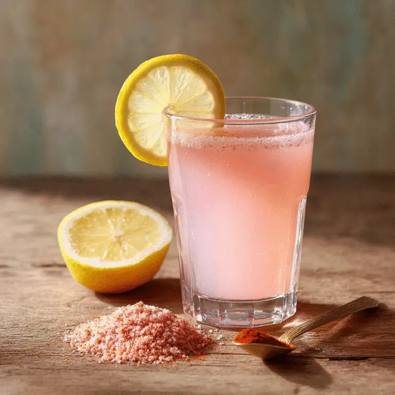 Final Pink Salt Diet Recipe Drink Ready to Serve with Lemon and Cayenne Pepper