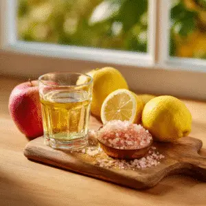 Ingredients for Himalayan Pink Salt Trick: Himalayan Salt, Apple Cider Vinegar, Lemon