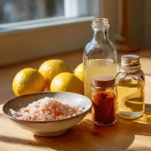 Key Ingredients for Pink Salt Diet Recipe: Pink Himalayan Salt, Apple Cider Vinegar, Lemon Juice, Cayenne Pepper