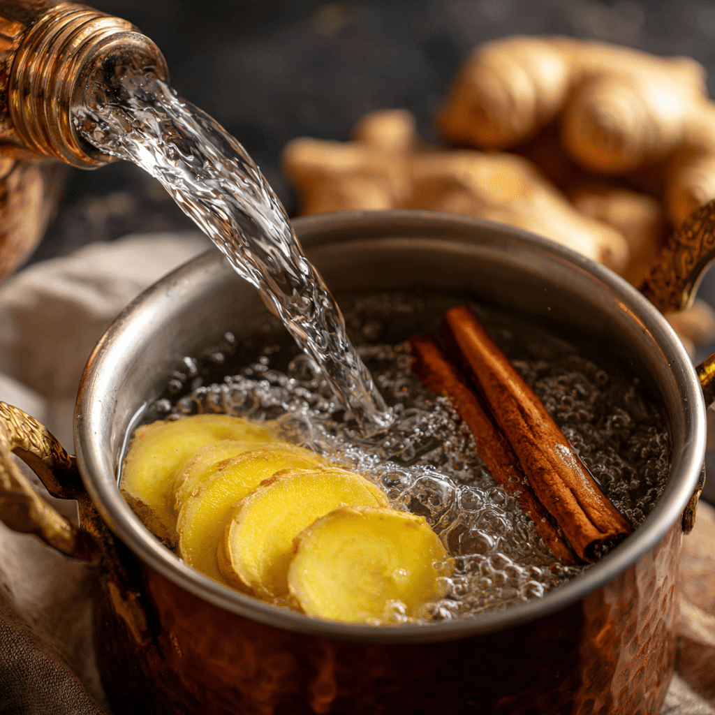 Preparing Mounjaro Tea by Steeping Ginger and Cinnamon