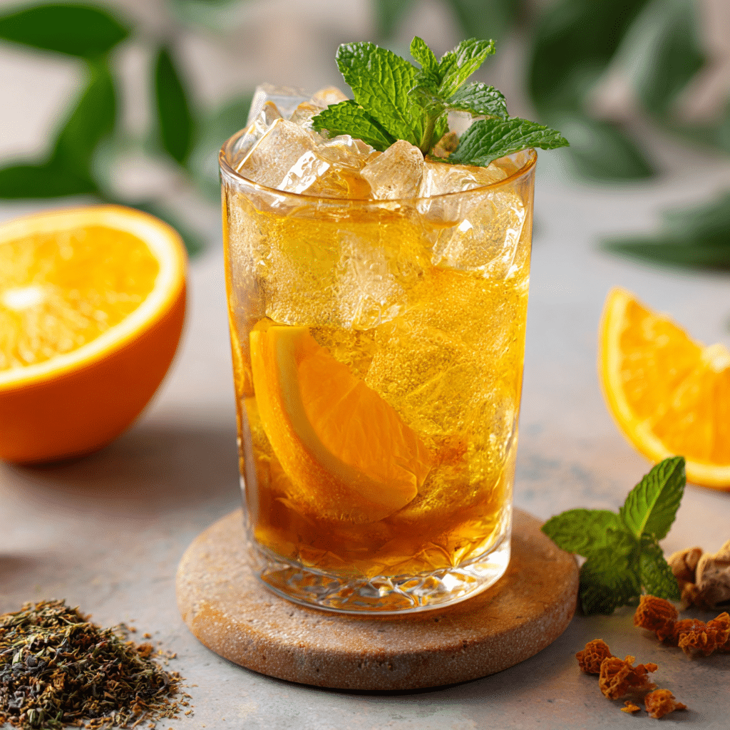 Serving of Energizing Loaded Tea with Citrus, Guarana, and Yerba Mate for Hydration and Energy